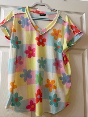 Lemonade Floral Check Short Sleeve Tee - Hem & Sky
